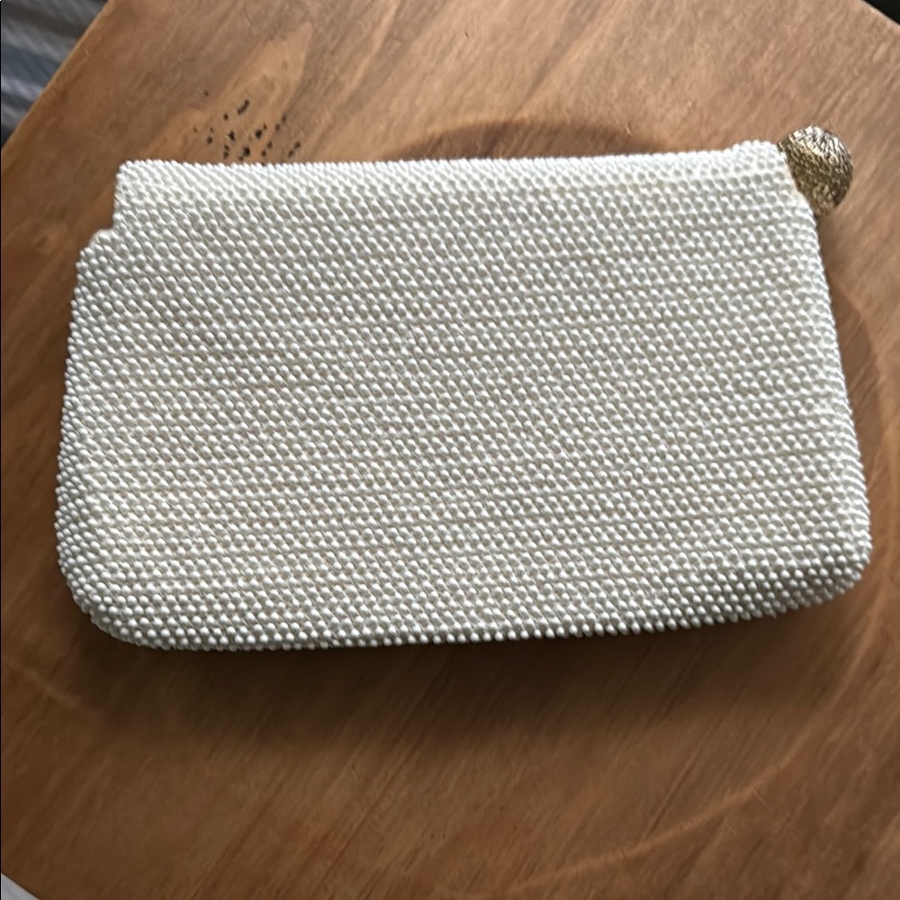 Vintage Lumured Cream Beaded Clutch Wristlet Purse Bag - Picture 2 of 10
